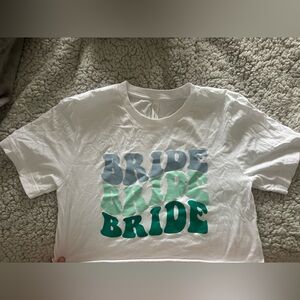 Bella Canvas Bride White and Teal Graphic Tee Cropped Small